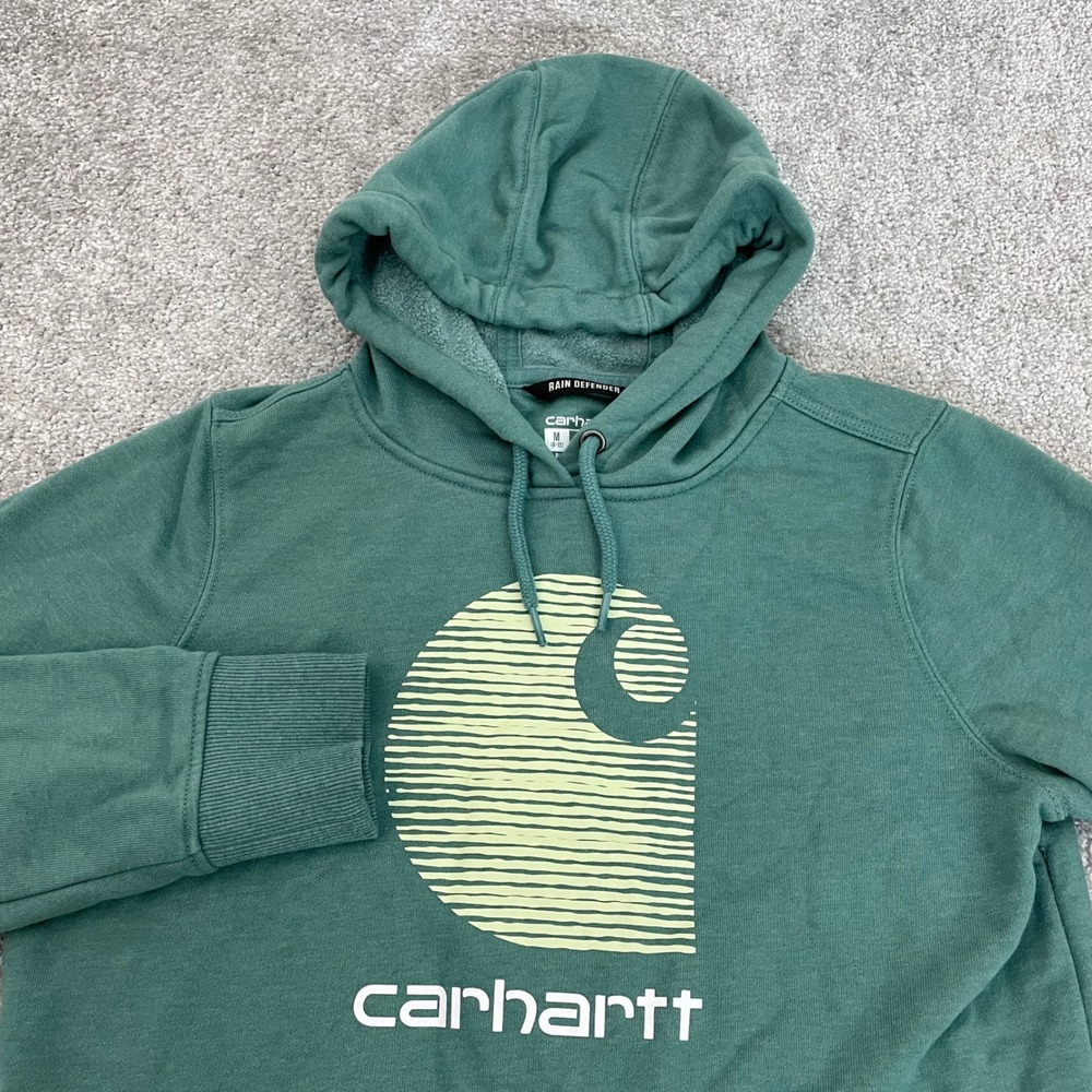 Carhartt Hoodie Womens Medium Rain Defender Sweatshirt Green Graphic Logo